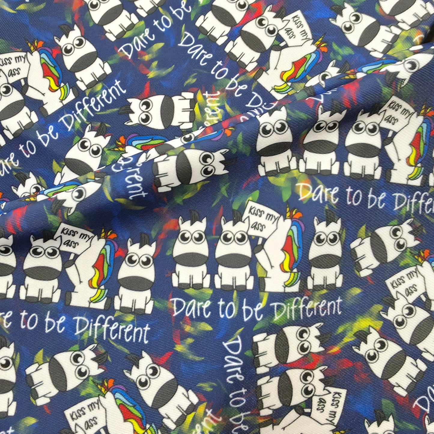 "Dare to be different" fabric close up