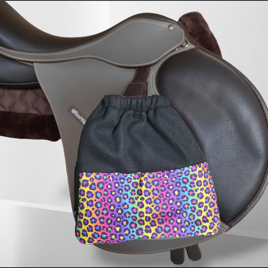 Stirrup Socks - Black Neon Rainbow Leopard