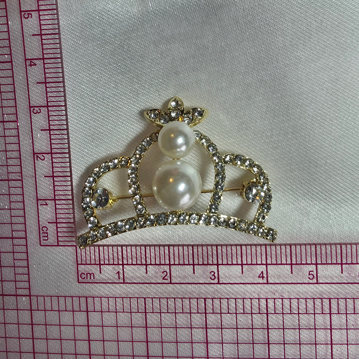 Gold Pearl Ornate Tiara Brooch