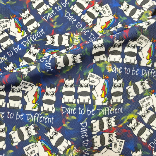 "Dare to be different" fabric close up
