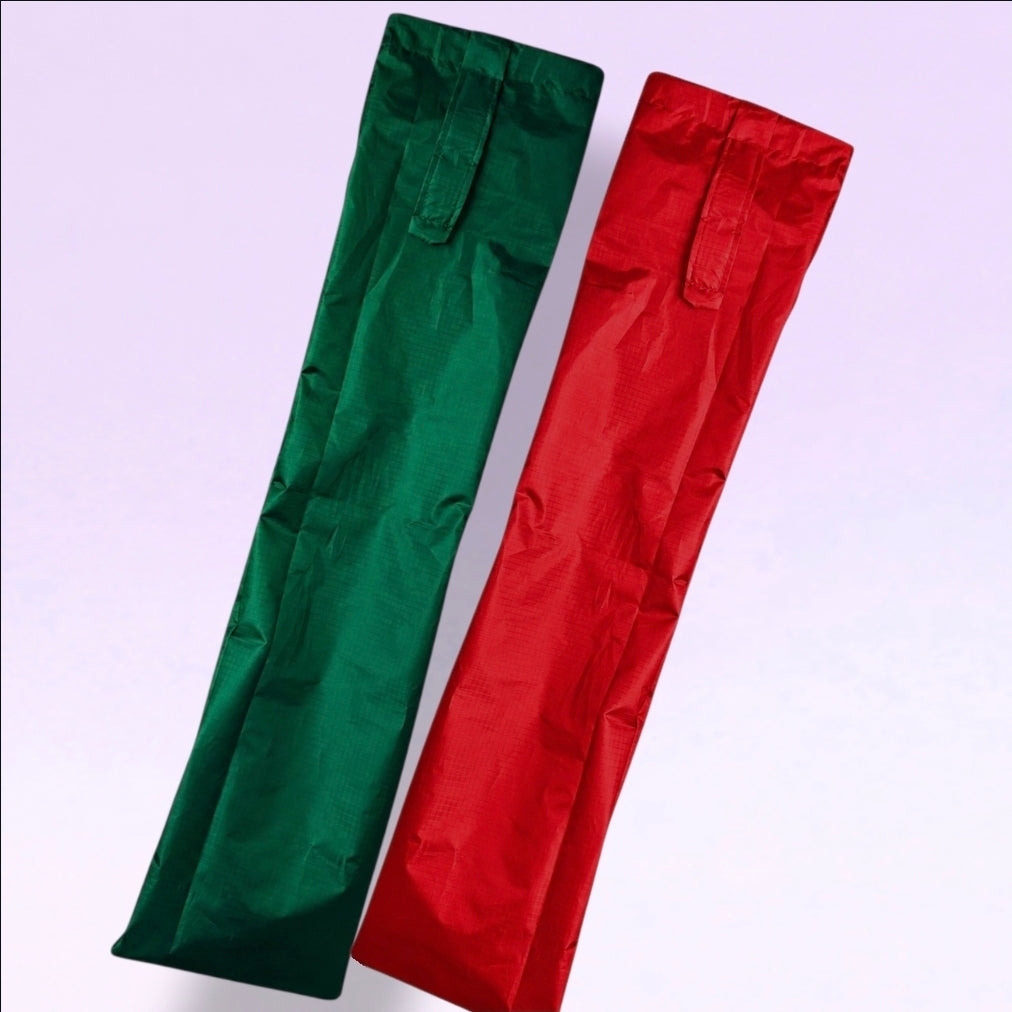 Two Rain Dancer tail bags, in colours Hunter Green & Red