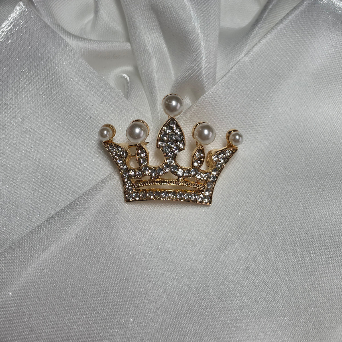Gold Pearl Empress Crown Brooch