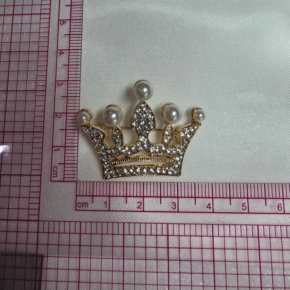Gold Pearl Empress Crown Brooch