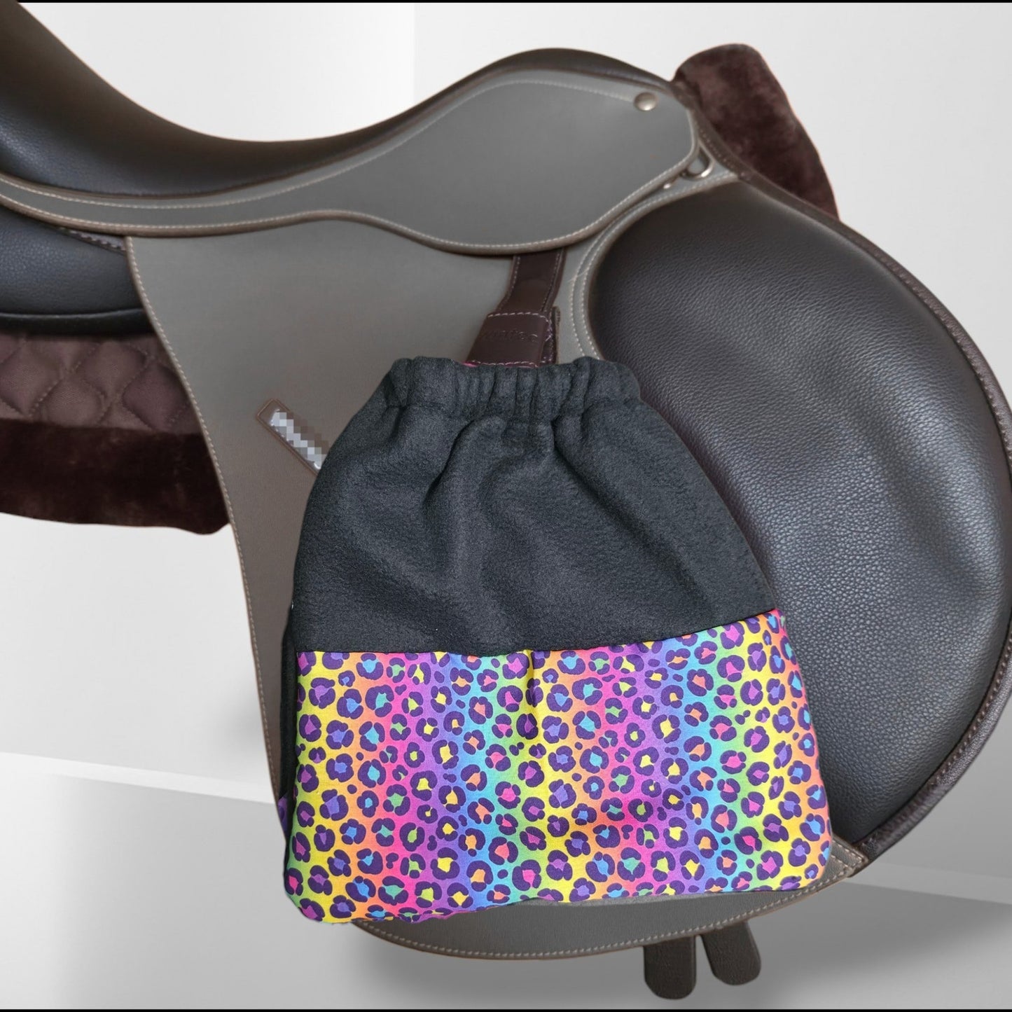 Stirrup Socks - Black Neon Rainbow Leopard