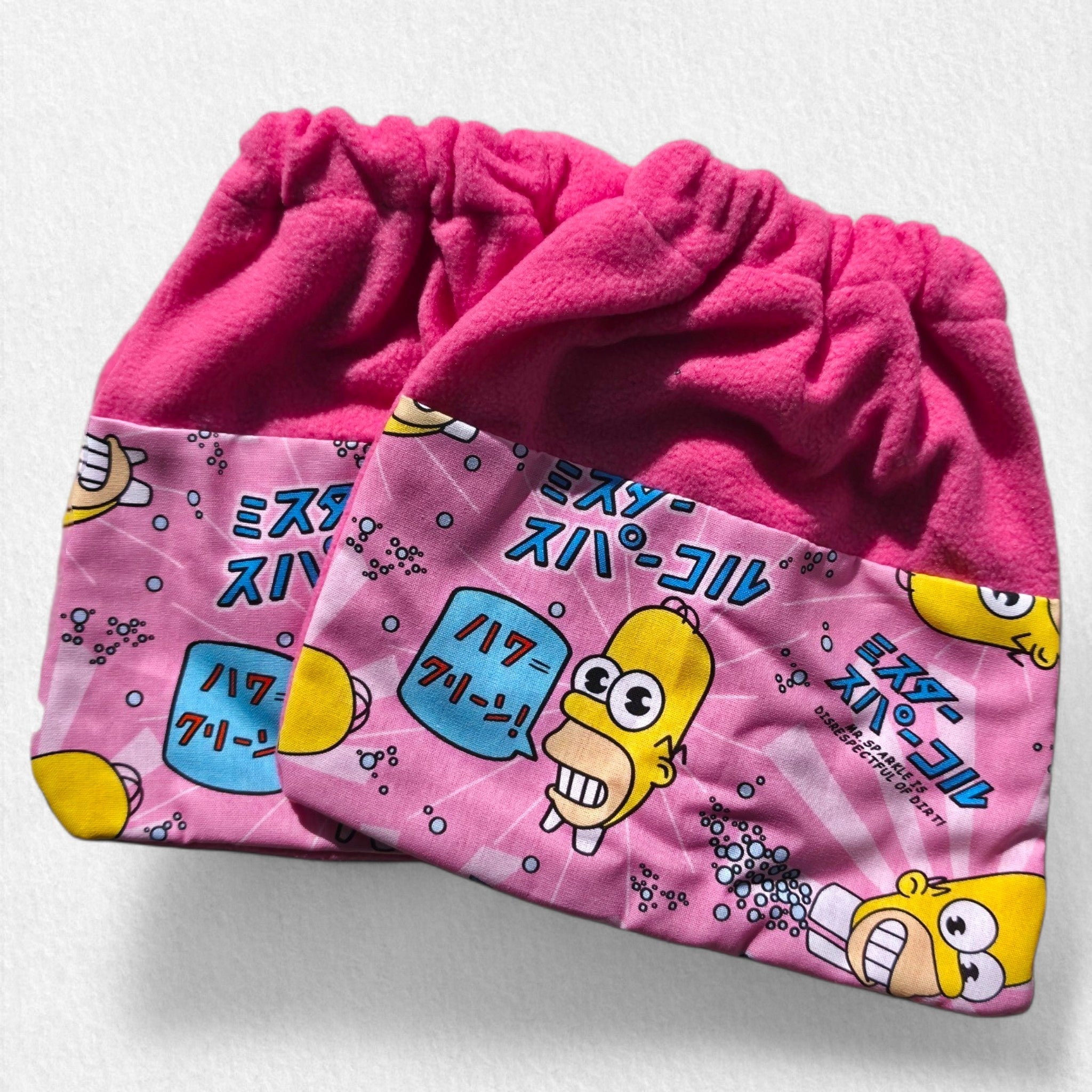 Pink polar fleece saddle sock with Mr.Sparkle design