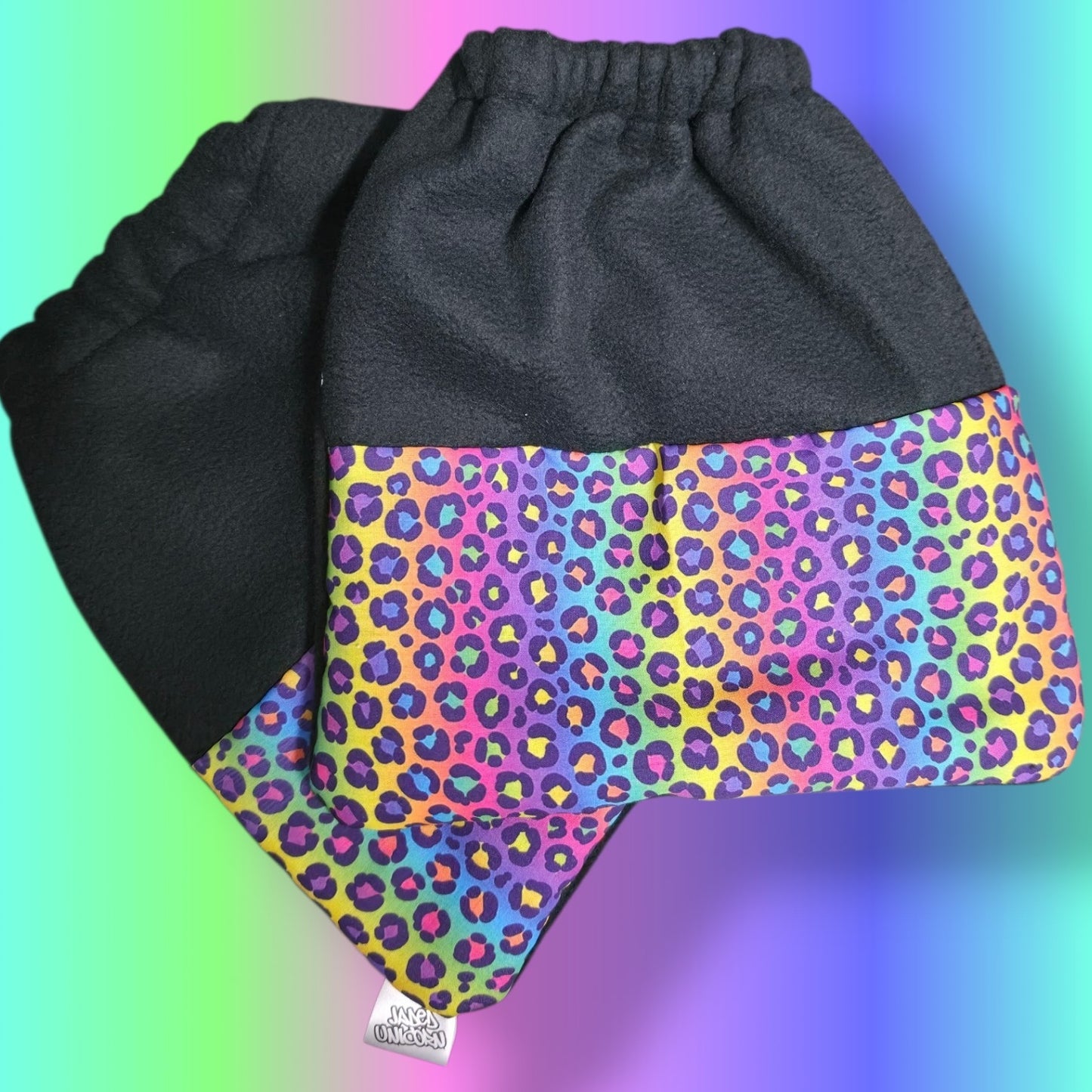 Stirrup Socks - Black Neon Rainbow Leopard